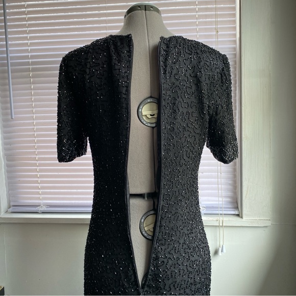 BRILLIANTE BY J.A. Vintage Black Beads Embroidered Silk Maxi Evening Gown Size S - Picture 14 of 15